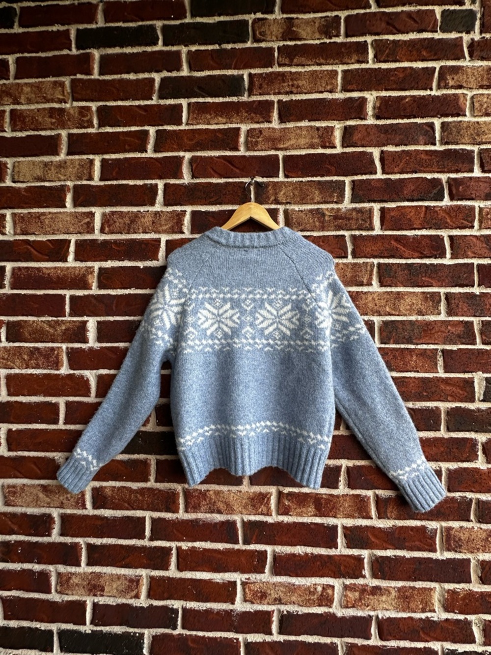 NIC+ZOE Light Blue Wool Zip Sweater with Nordic Motif - Picture 2 of 3